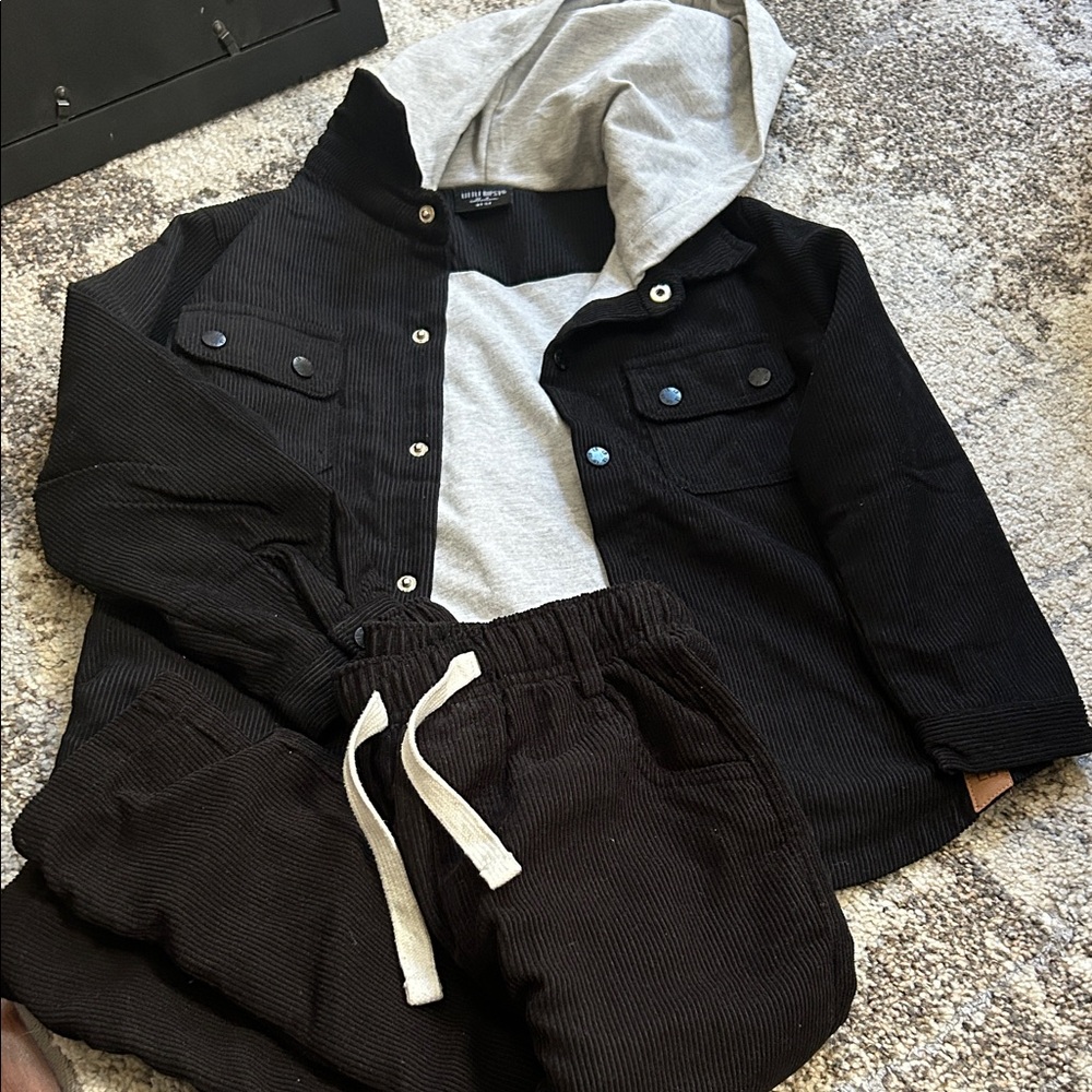 Little Bipsy Black Corduroy Hoodie Matching Set